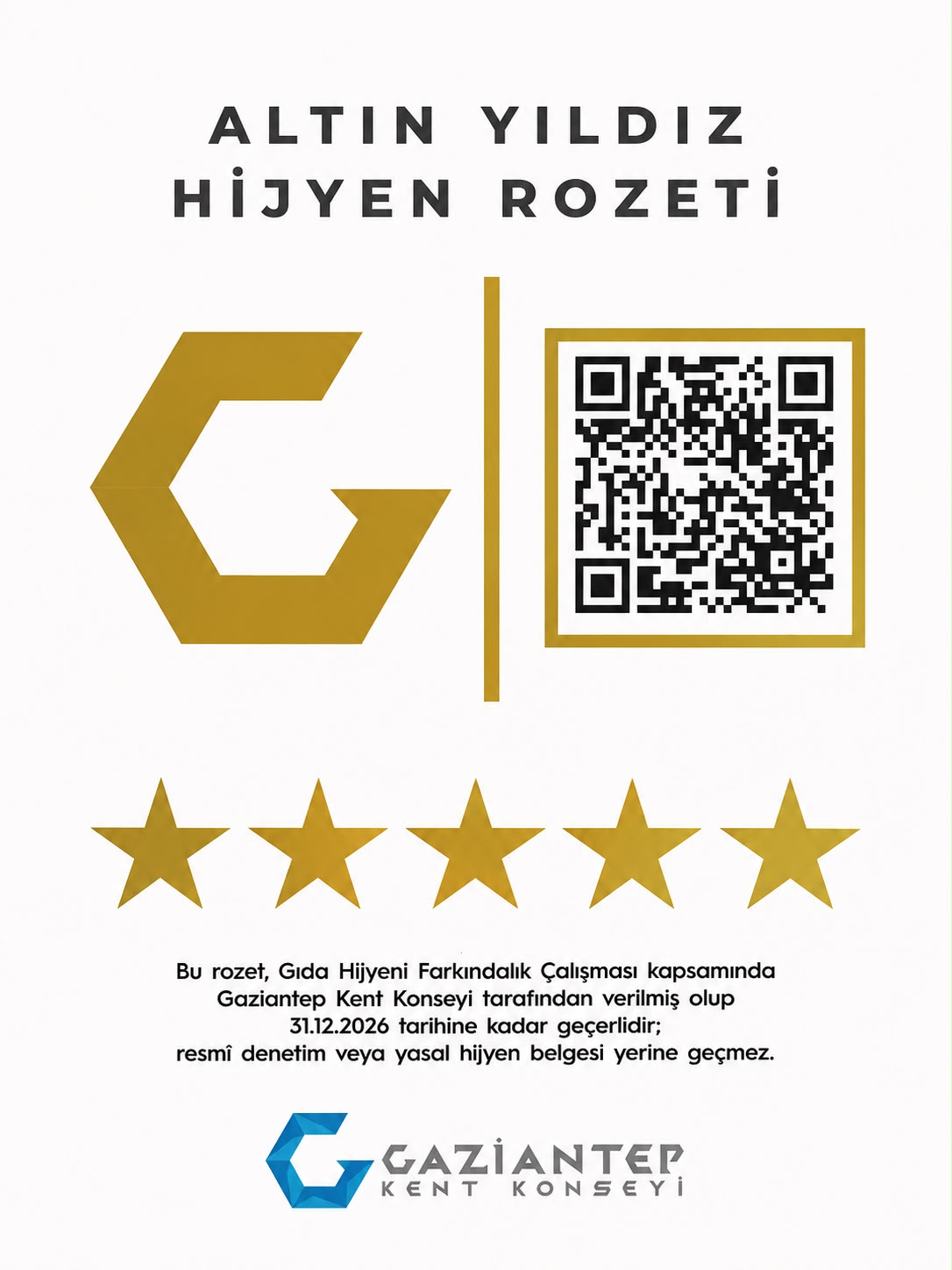 Altın Yıldız Hijyen Rozeti